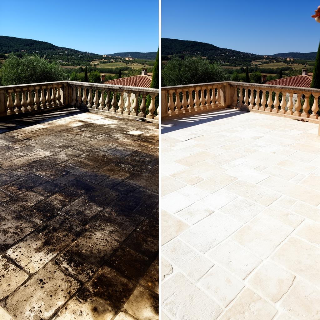 Avant après nettoyage terrasse